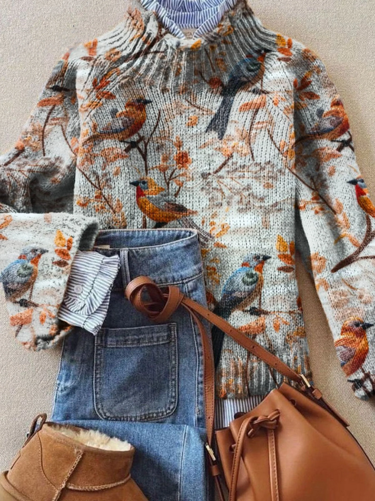 Élégance - Pull Col Roulé Floral