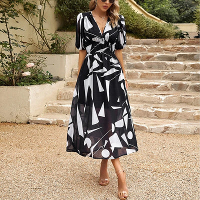 Shara - Robe Midi Chic Géométrique