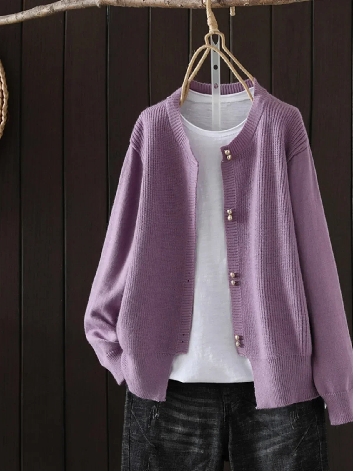 ELARA | CARDIGAN À BOUTON EN PERLE