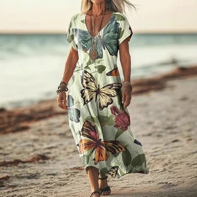 Isola - Robe Longue à Imprimés Naturels et Coupe Aérienne