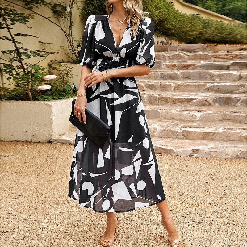 Shara - Robe Midi Chic Géométrique