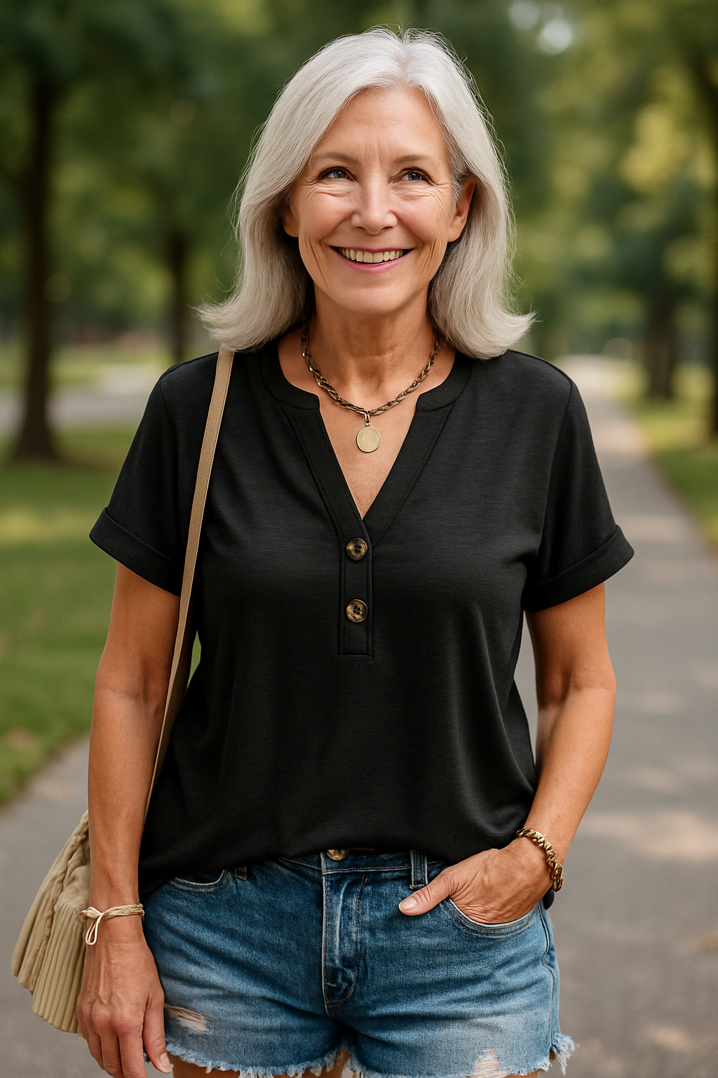 Merisa - Blouse Chic à Col V et Manches Courtes