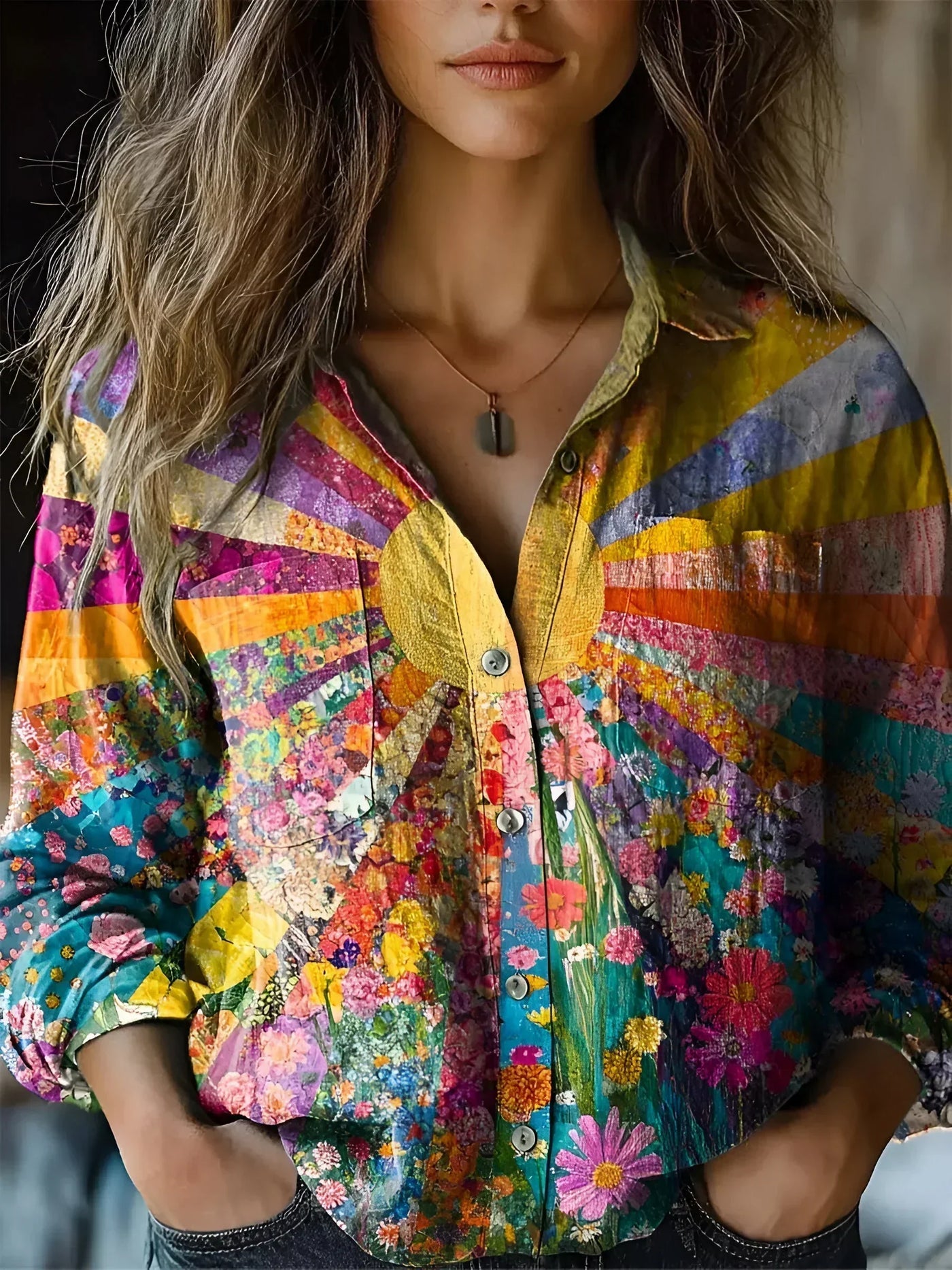 MulticolorMagie - Élégante Blouse Bohème