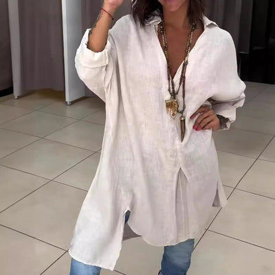 Melis -  Chemise d'été en Coton et Lin avec Décolleté en V